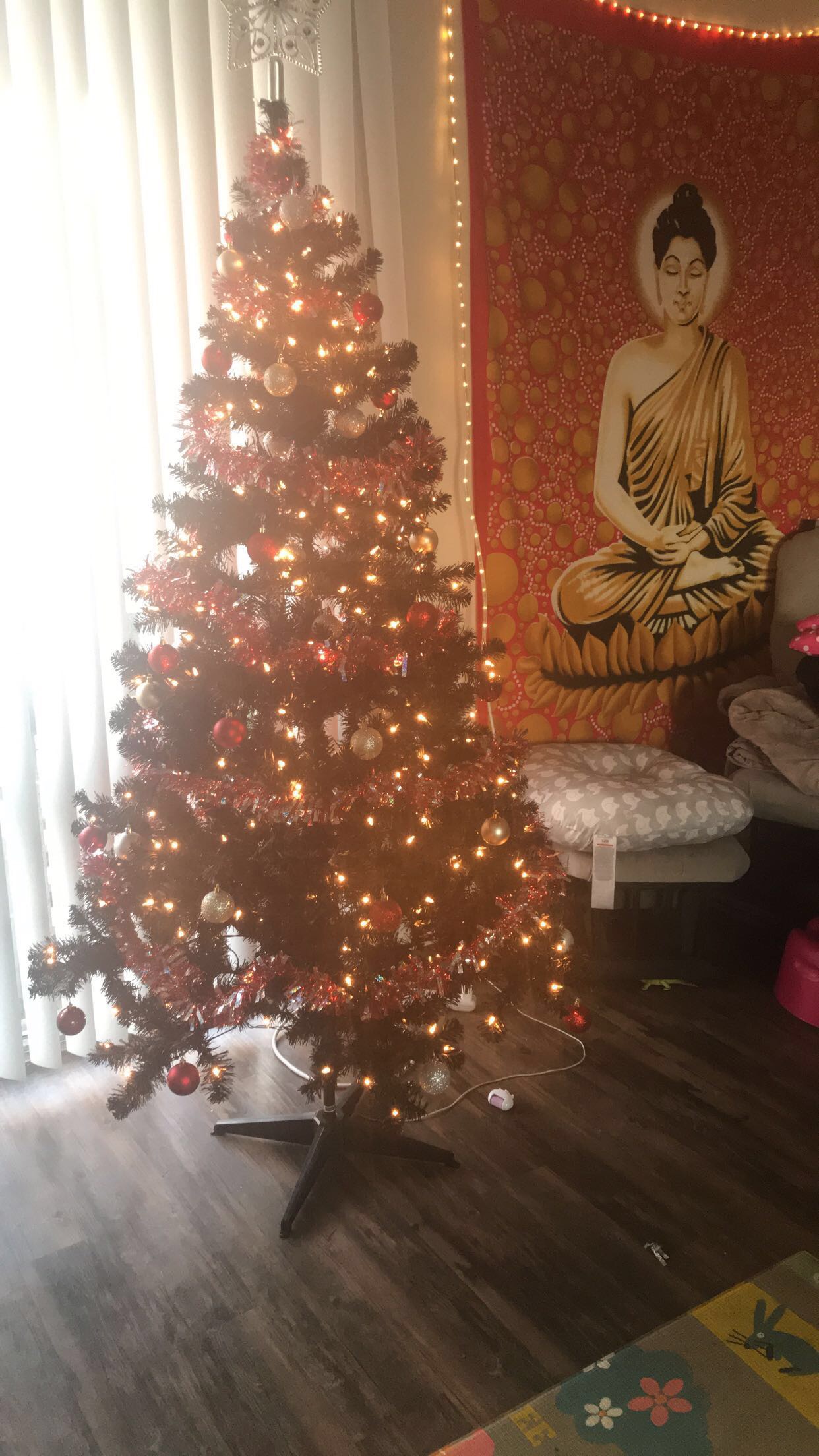 My Black Christmas Tree with My Buddha! Bohemian Christmas and Winter Solstice Season!